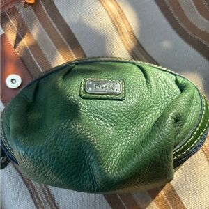 Fossil Small Green Leather Toiletry/Cosmetic Zip Pouch